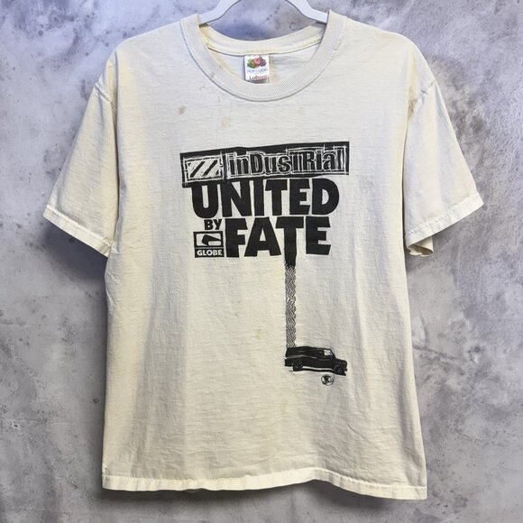 Vintage Industrial Globe Skateboard T Shirt Mens Large White 22x26.5 - Picture 1 of 13
